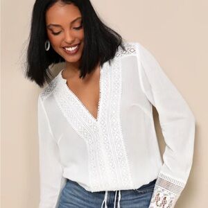 Lulu's Elegant Cream Lace Blouse